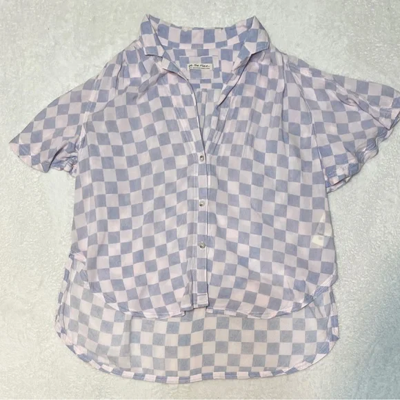 Free People Cotton Candy Easy Living Checker board Button Down Skirt Skater - Picture 12 of 14